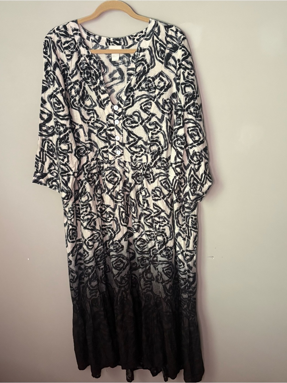 Zim & Zoe Plus Size 20 Maxi Dress Black White Abstract Print Ombre Artsy Boho